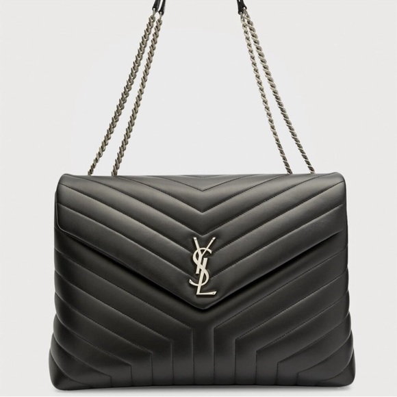 Yves Saint Laurent Handbags - Yves Saint Laurent LouLou Large Flapbag Metalasse - Black and Silver